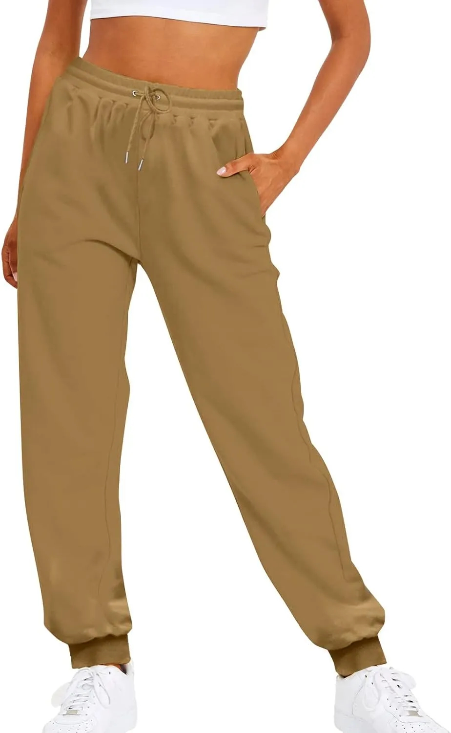 Women's Casual Elastic High Waist Running Sweatpants Business Casual Solid Color Cotton Soft Comfy Trousers Straight Leg Pant