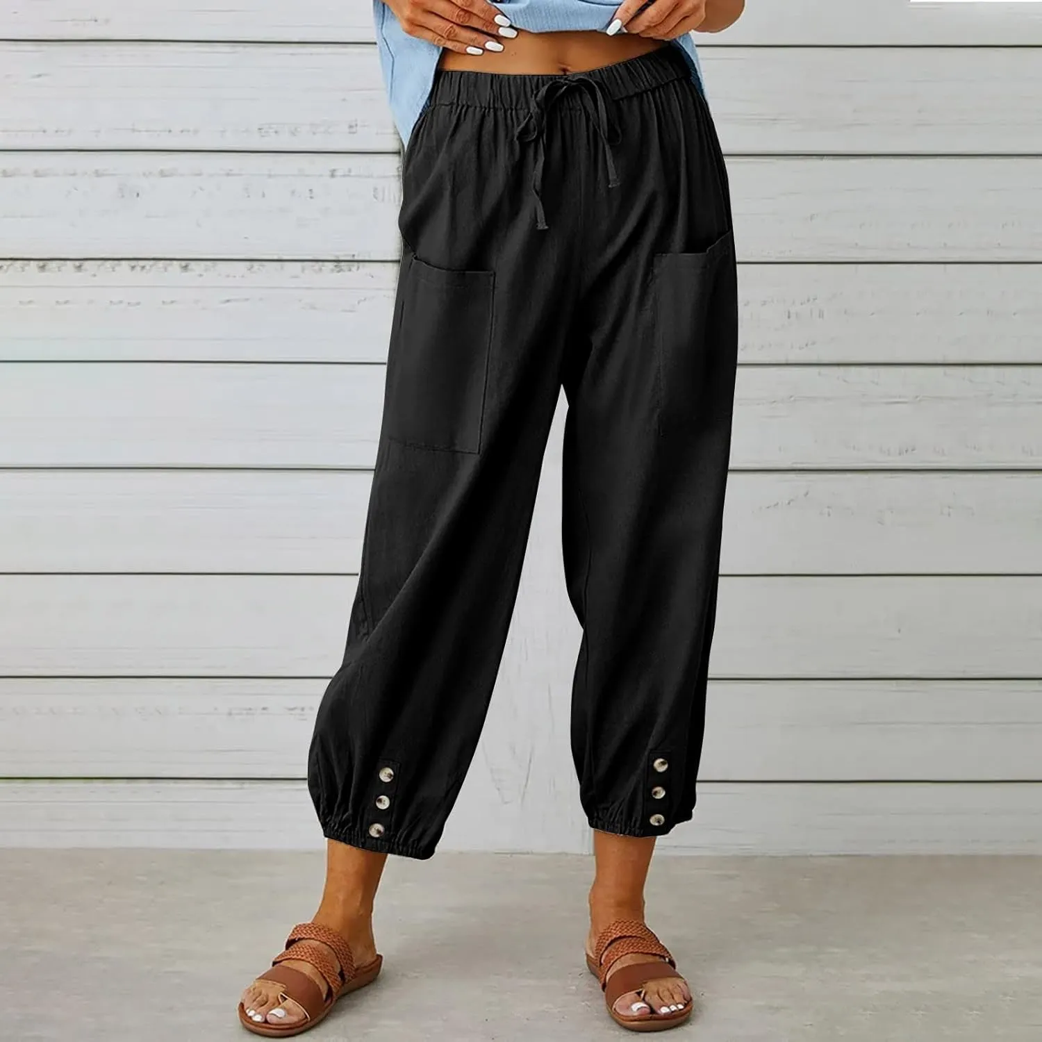 Women's Casual Pants & Capris Linen Pants Women Lounge Elastic Waist Pants Cute Wide Leg Trousers Summer Pants