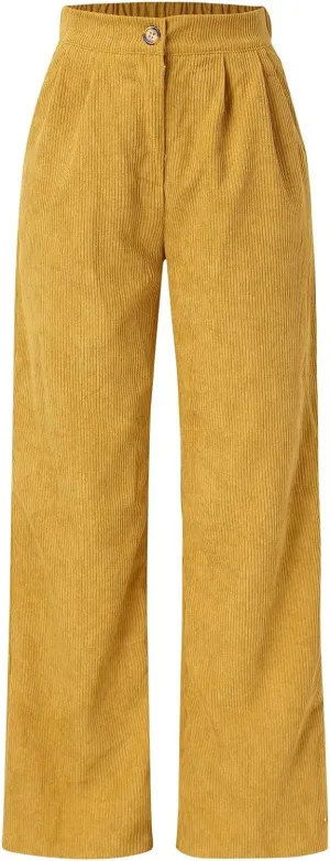 Women's Corduroy High Waist Casual Pants Wide Leg Straight Trousers Women Vintage Streetwear Loose Pants Pockets