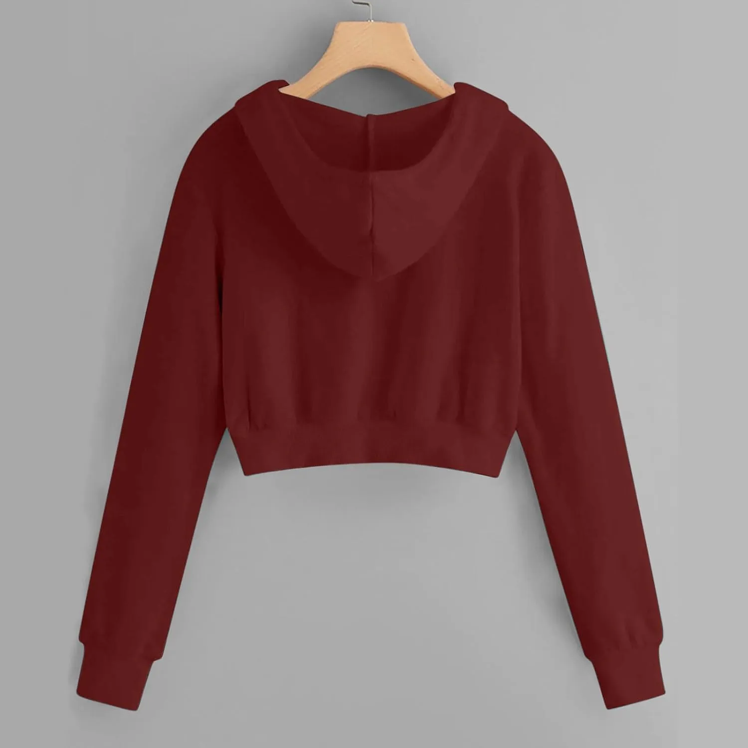Womens Cropped Solid Color Tops Long Sleeve Fleece Sweatshirts Zip Up Hoodie with Pockets Fitting Running Blouses