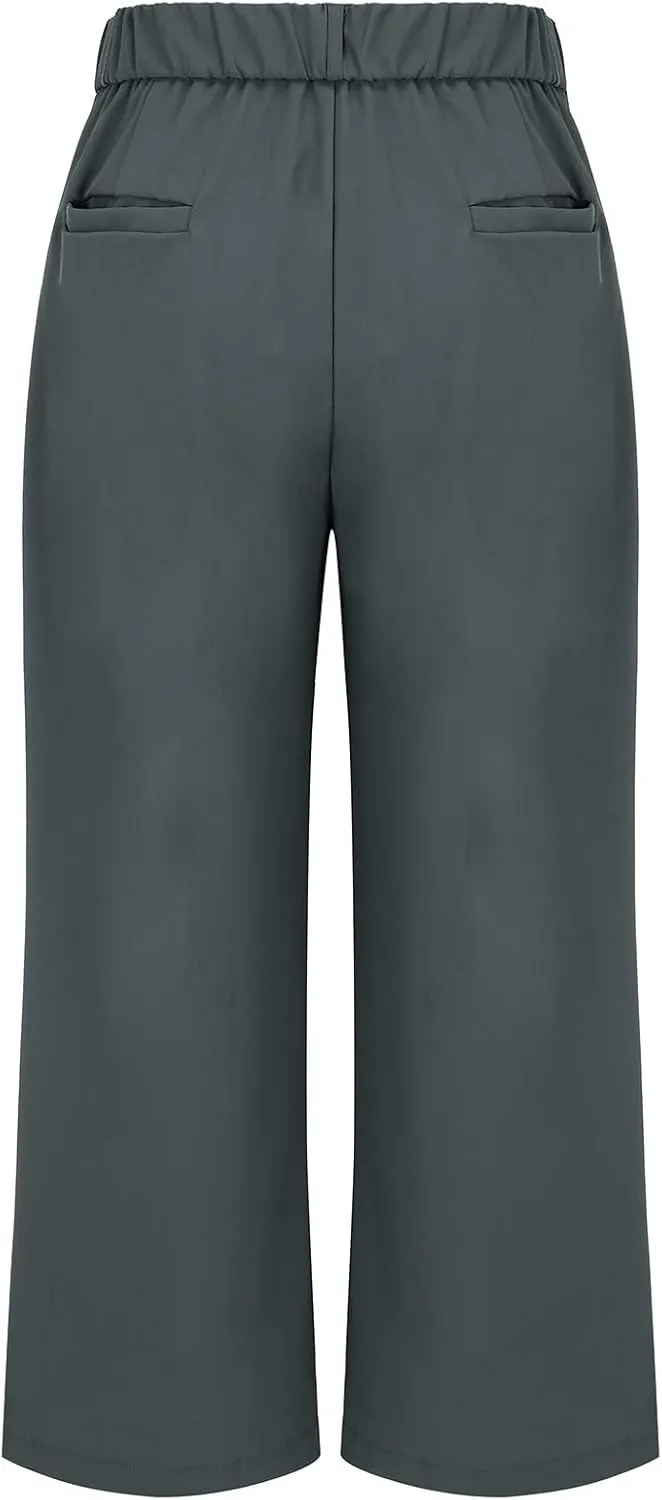 Womens Elegant Work Business Dress Pants Plus Size Wide Leg High Waisted Long Trousers Straight Pull On Flowy Slacks
