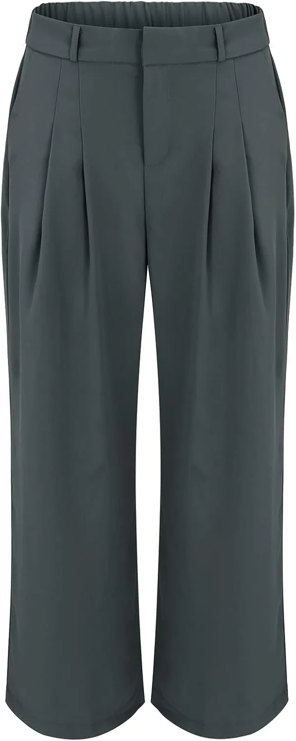Womens Elegant Work Business Dress Pants Plus Size Wide Leg High Waisted Long Trousers Straight Pull On Flowy Slacks