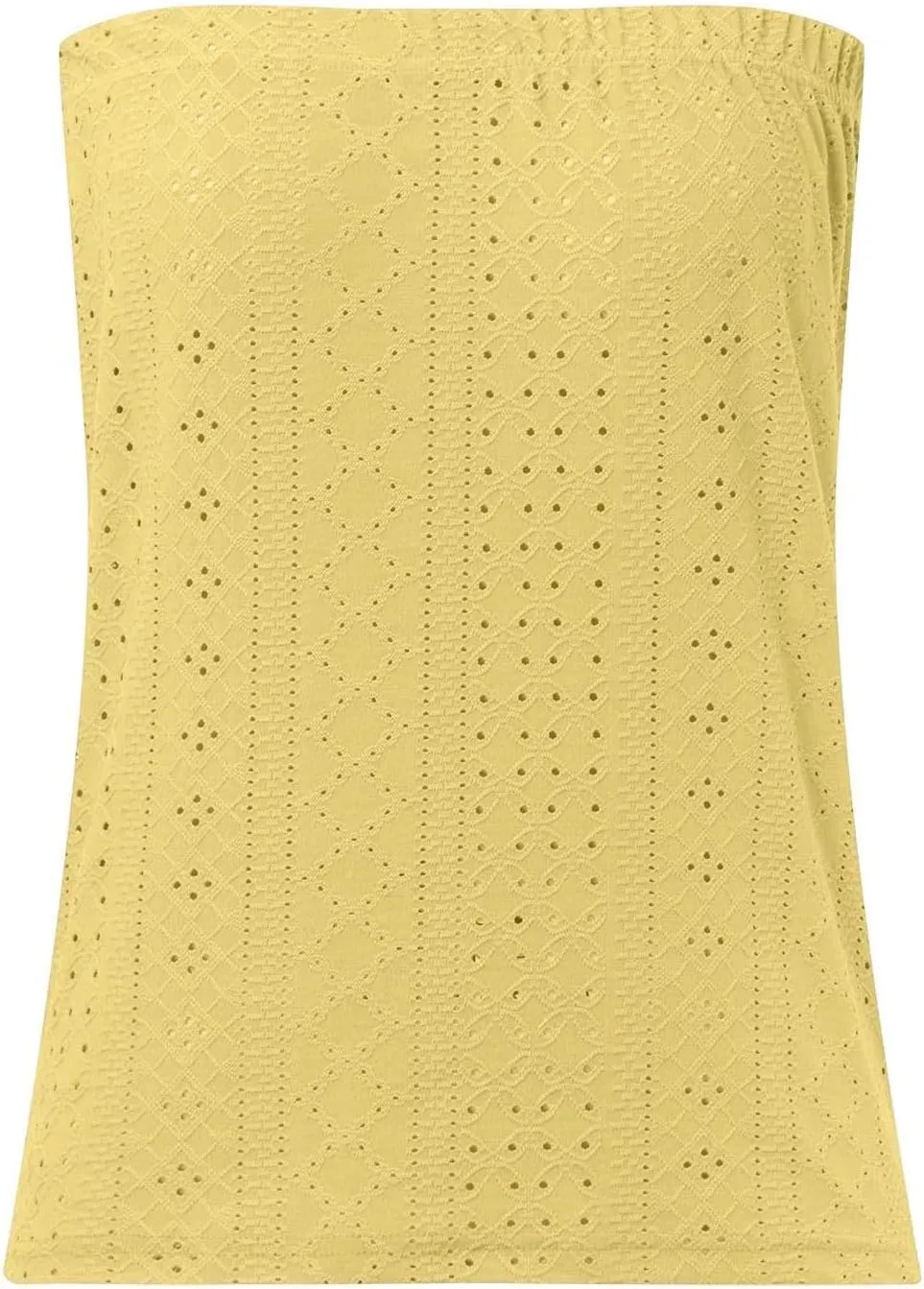 Women's Eyelet Tube Tops Strapless Bandeau Tank Top Casual Summer Sleeveless Shirts Loose Casual Basic Tees