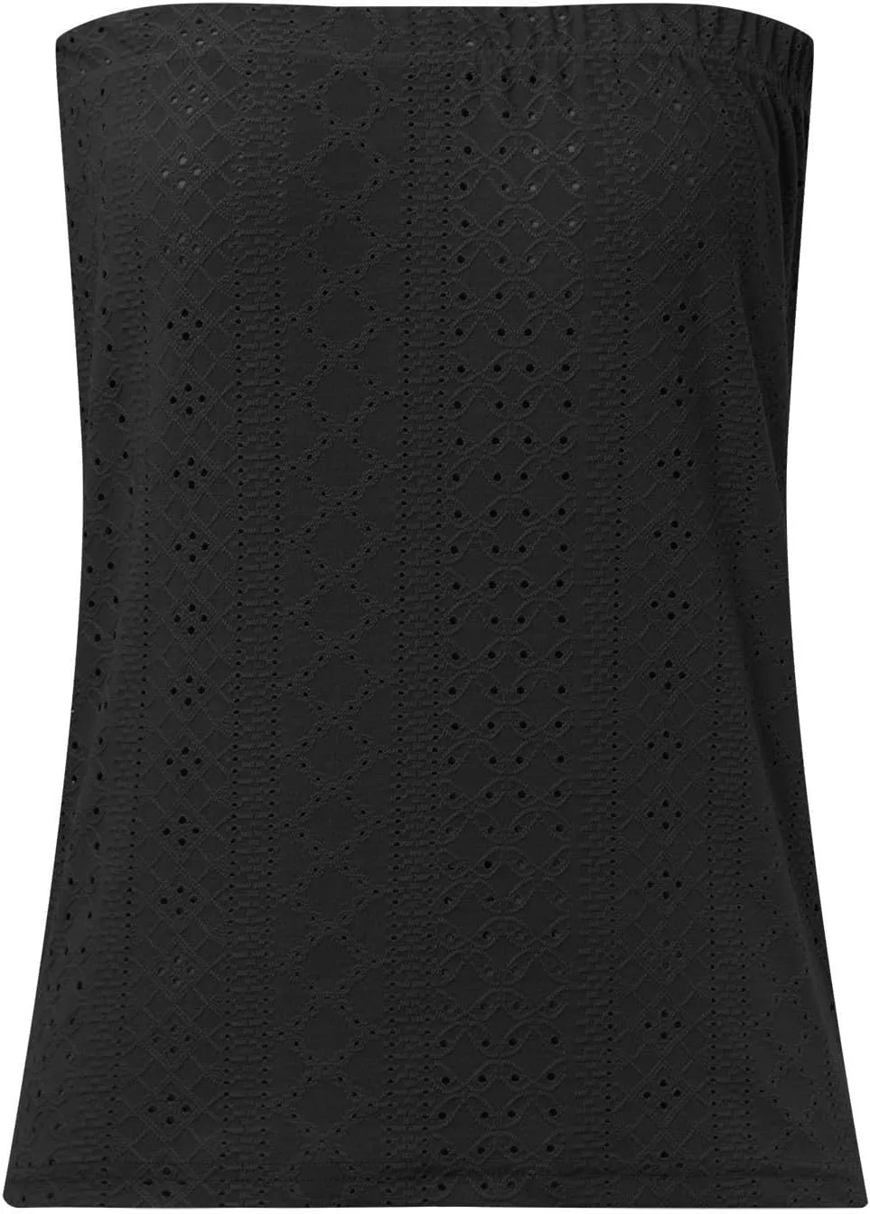 Women's Eyelet Tube Tops Strapless Bandeau Tank Top Casual Summer Sleeveless Shirts Loose Casual Basic Tees