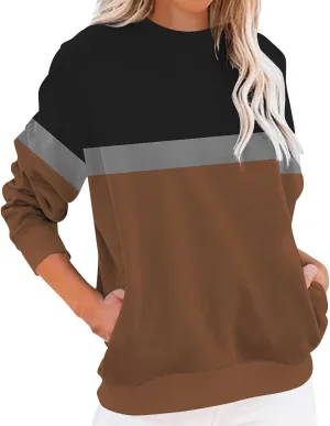 Women's Fashion Casual Long Sleeve T-Shirt Top Printed Stripe with Pocket Sweatshirt Pullover