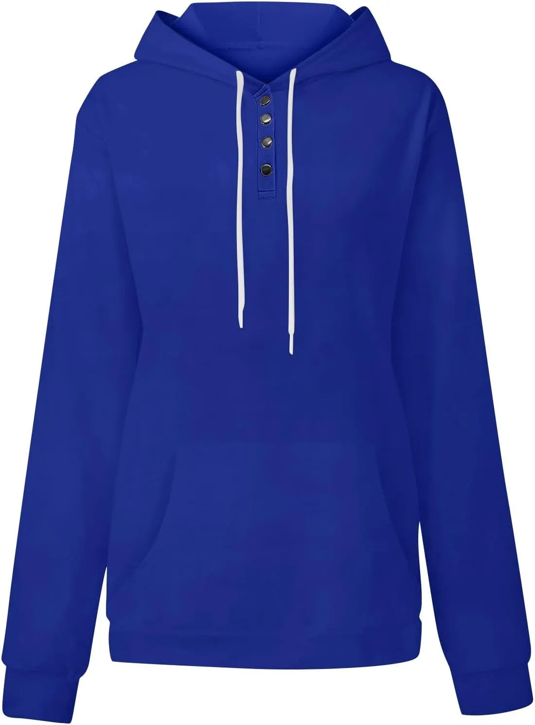 Womens Fleece Button Oversized Sweatshirt Drawstring Lightweight Baggy Hoodie Drop Shoulder Hooded Pullover w/Pockets