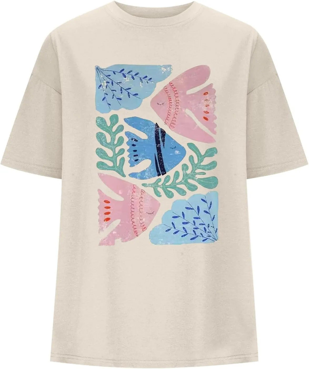 Womens Flower Graphic Oversized Tshirt Loose Crewneck Short Sleeve Tees Plus Size Athletic Spring Casual Tunic Tops