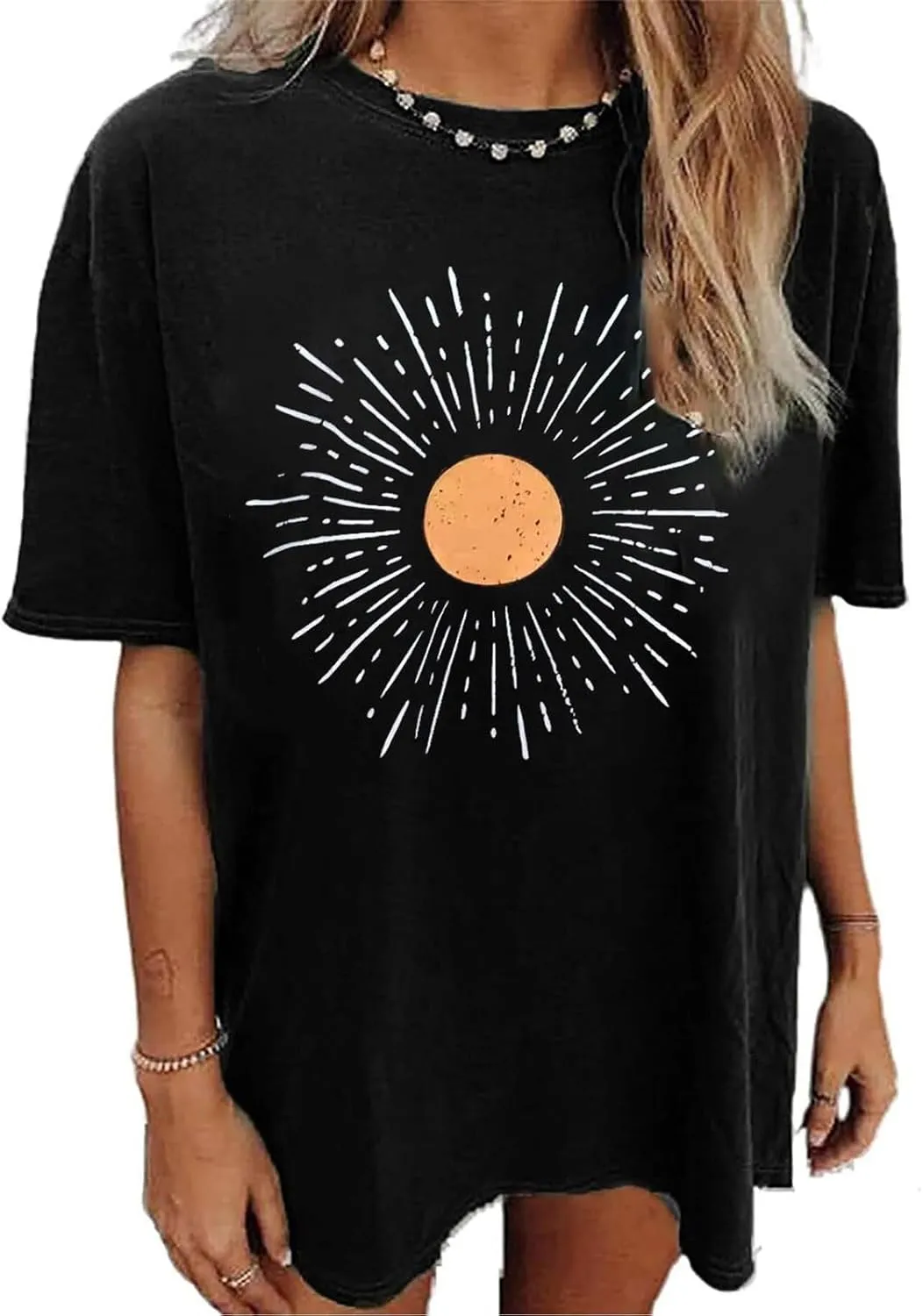 Womens Flower Graphic Oversized Tshirt Loose Crewneck Short Sleeve Tees Plus Size Athletic Spring Casual Tunic Tops