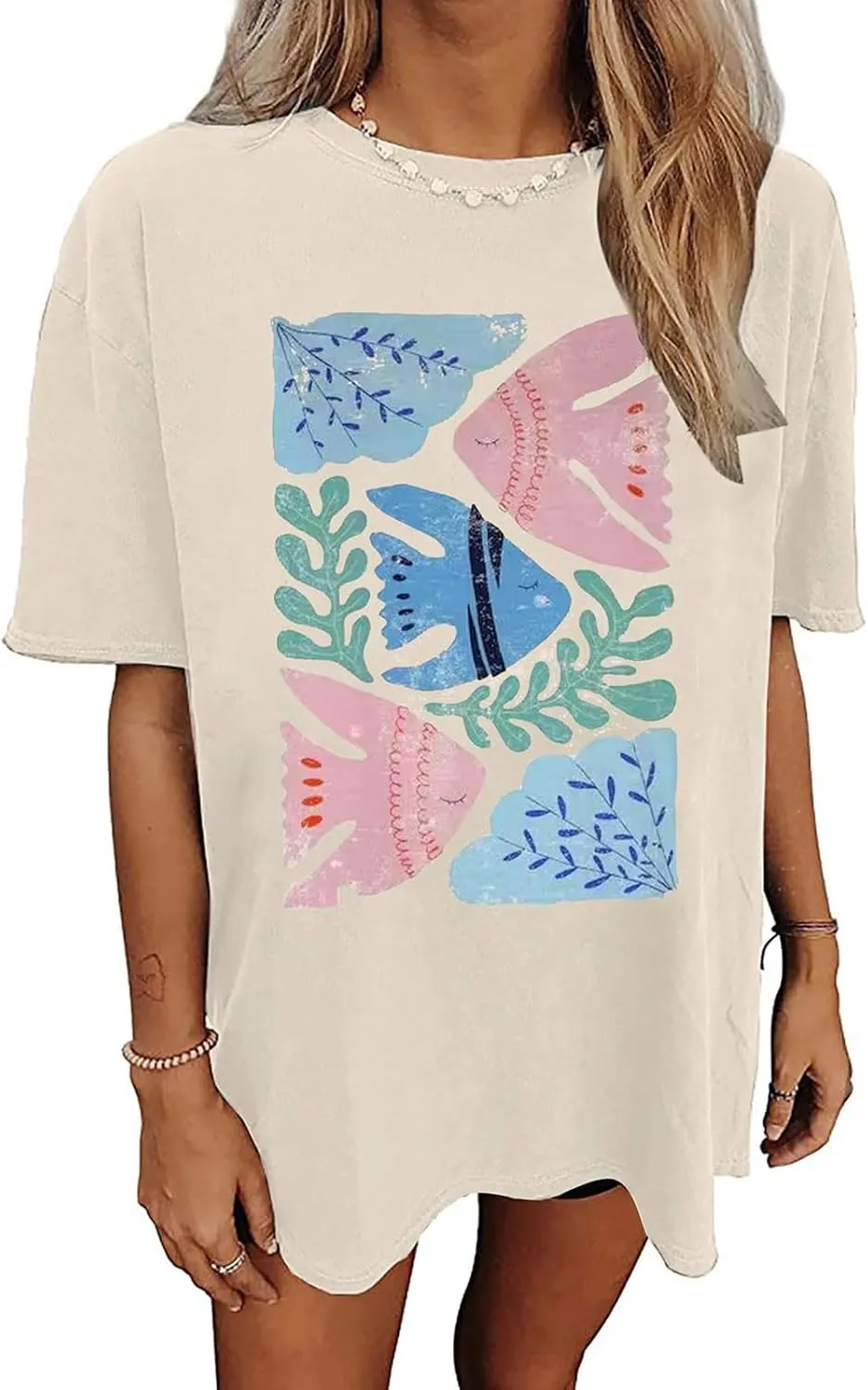 Womens Flower Graphic Oversized Tshirt Loose Crewneck Short Sleeve Tees Plus Size Athletic Spring Casual Tunic Tops