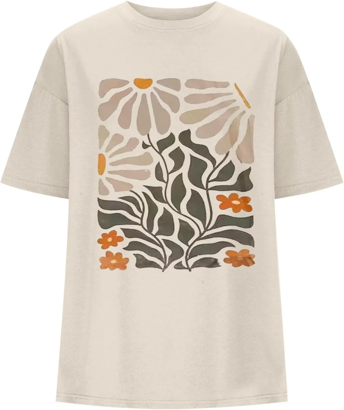 Womens Flower Graphic Oversized Tshirt Loose Crewneck Short Sleeve Tees Plus Size Athletic Spring Casual Tunic Tops