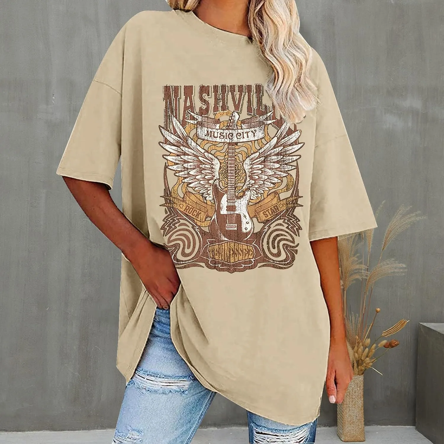 Womens Flower Graphic Oversized Tshirt Loose Crewneck Short Sleeve Tees Plus Size Athletic Spring Casual Tunic Tops