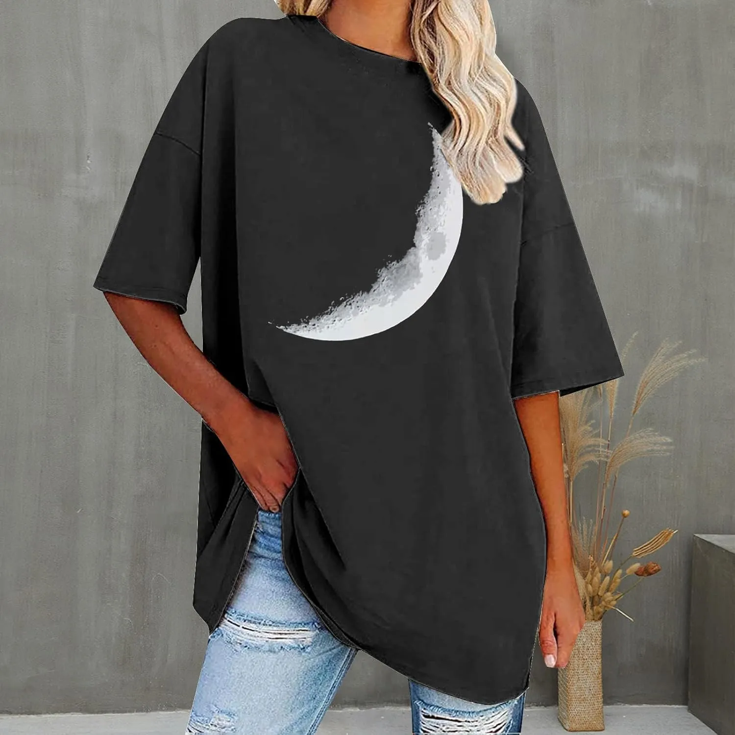 Womens Flower Graphic Oversized Tshirt Loose Crewneck Short Sleeve Tees Plus Size Athletic Spring Casual Tunic Tops