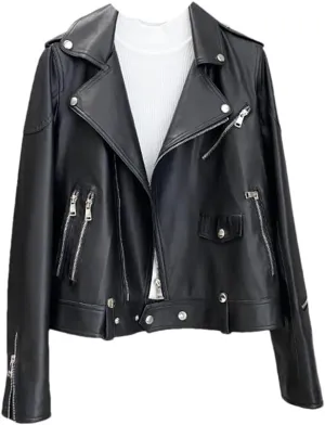 Womens Genuine Leather Short Jacket Notched Lapel Motorcycle Sheepskin Jacket Casual Coats