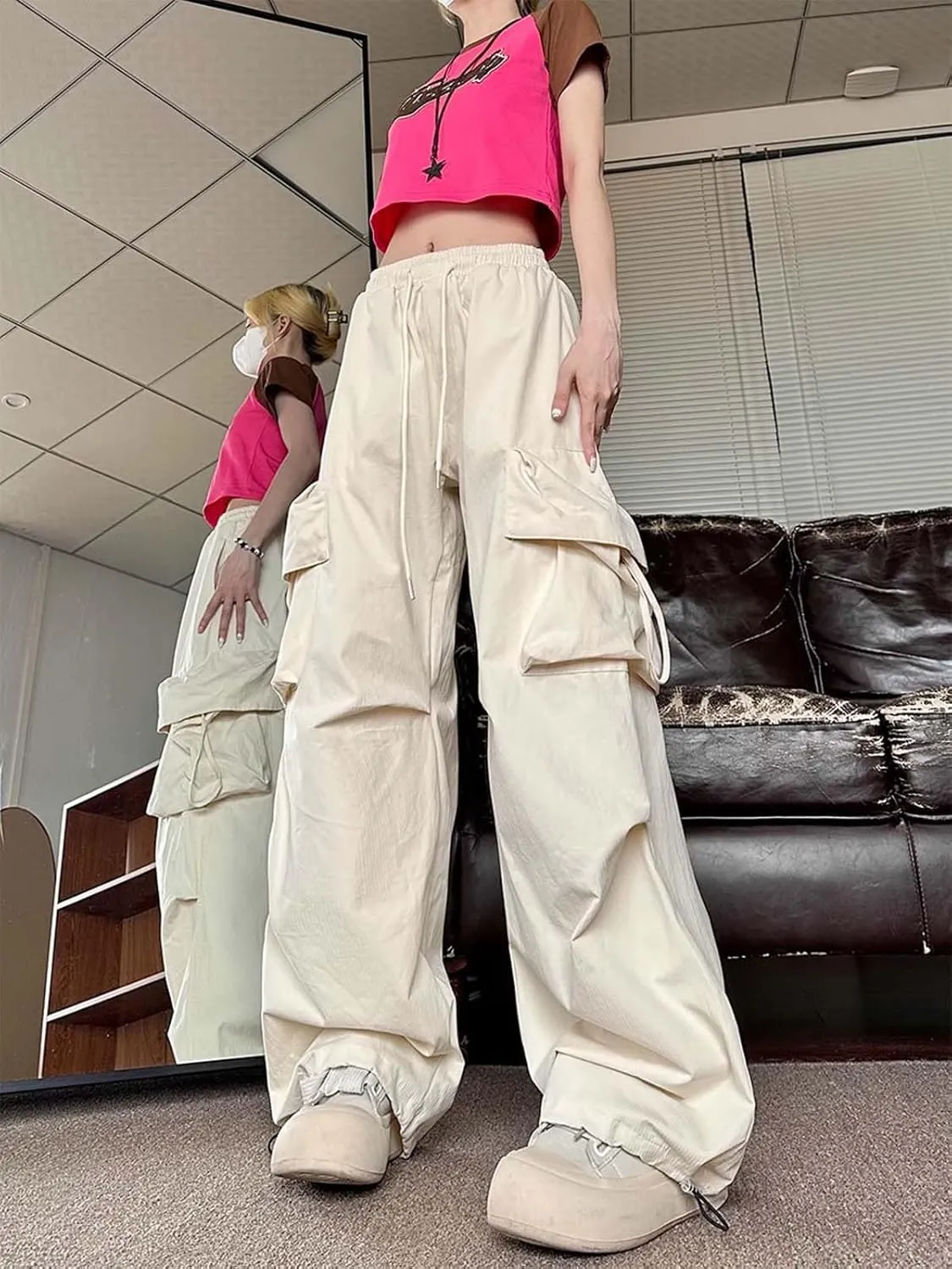 Women's Gothic Pants Y2K Loose Pants Multi-Pocket Cargo Pants Vintage Casual Harajuku Trousers