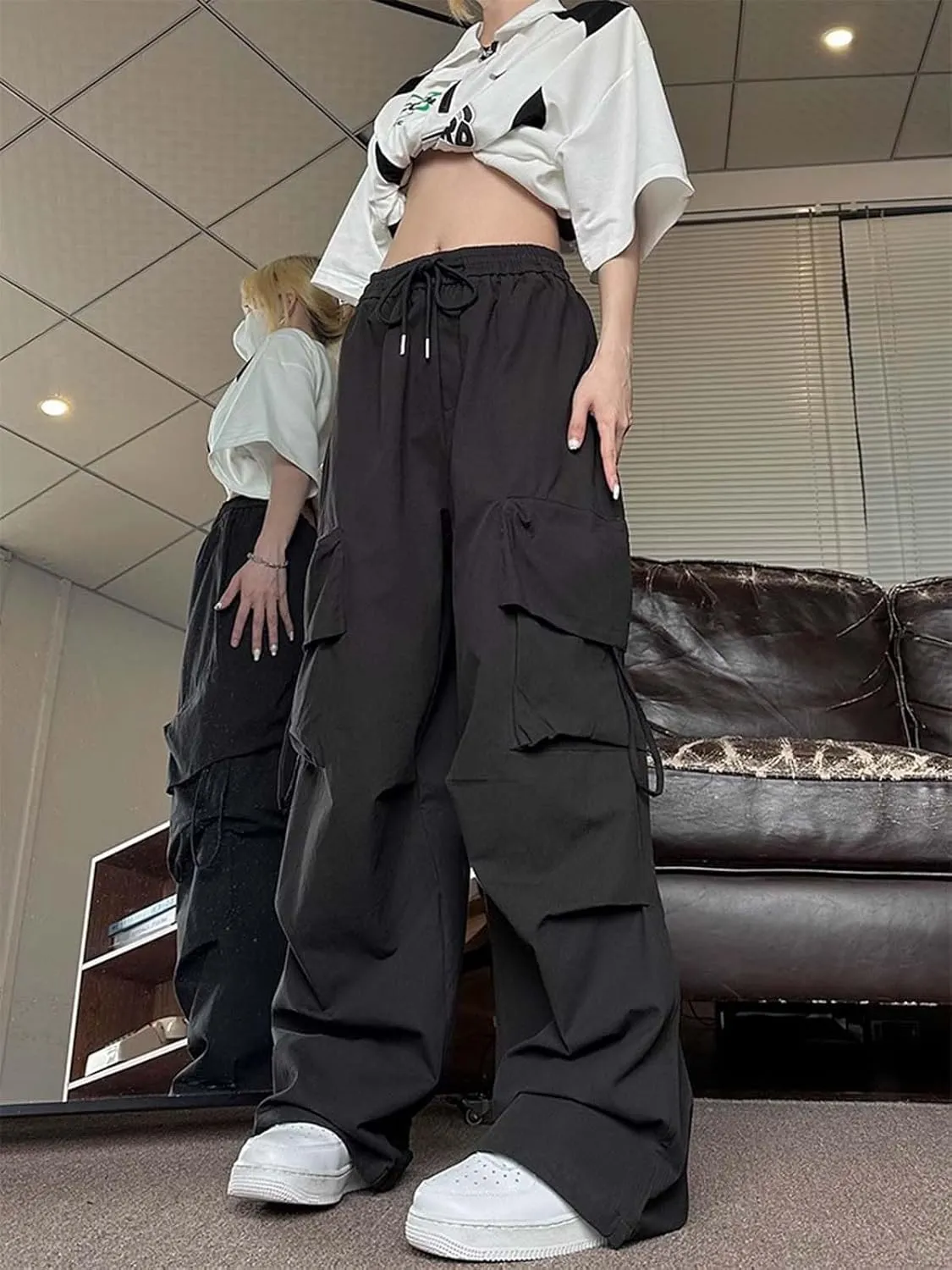 Women's Gothic Pants Y2K Loose Pants Multi-Pocket Cargo Pants Vintage Casual Harajuku Trousers