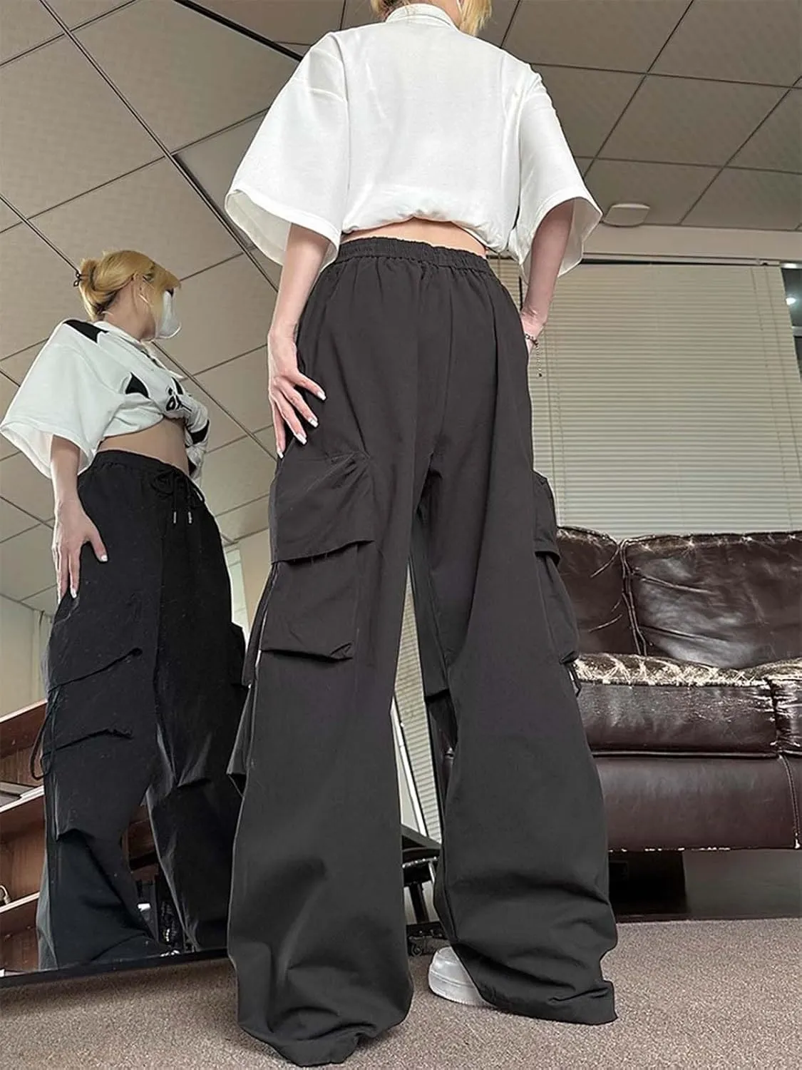 Women's Gothic Pants Y2K Loose Pants Multi-Pocket Cargo Pants Vintage Casual Harajuku Trousers