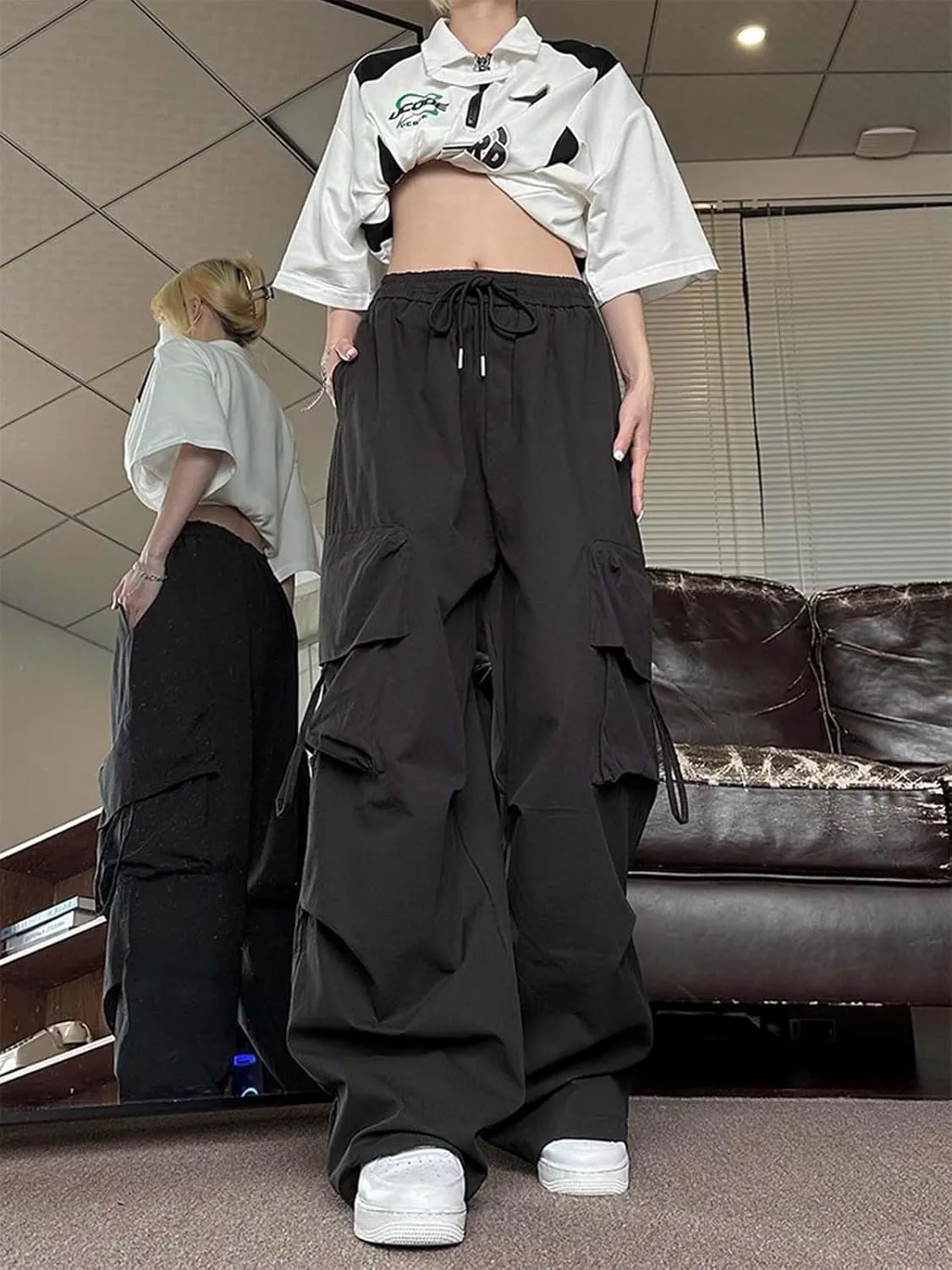 Women's Gothic Pants Y2K Loose Pants Multi-Pocket Cargo Pants Vintage Casual Harajuku Trousers