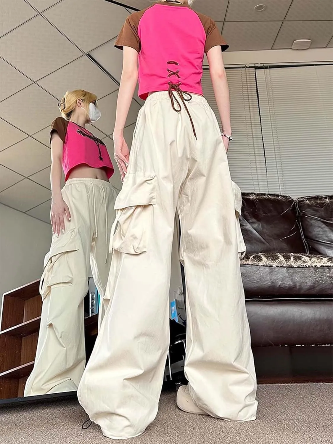 Women's Gothic Pants Y2K Loose Pants Multi-Pocket Cargo Pants Vintage Casual Harajuku Trousers