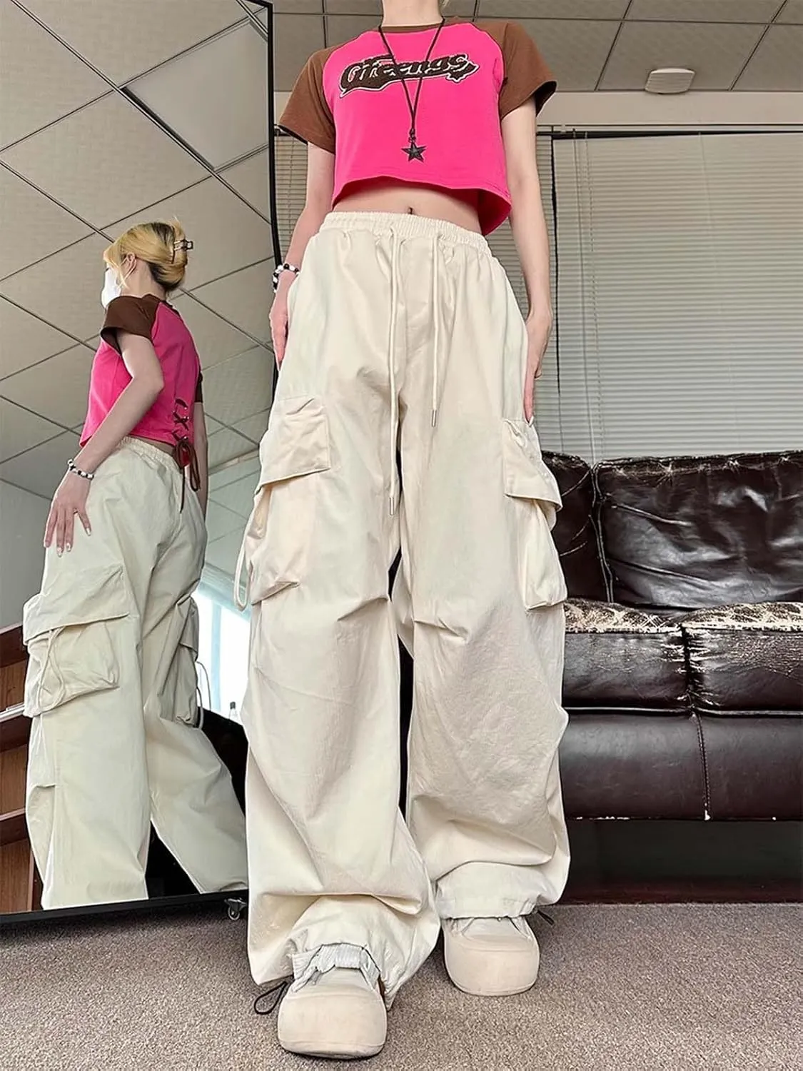 Women's Gothic Pants Y2K Loose Pants Multi-Pocket Cargo Pants Vintage Casual Harajuku Trousers