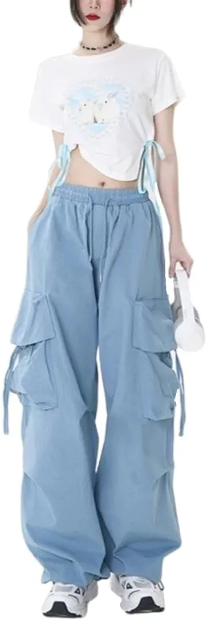 Women's Gothic Pants Y2K Loose Pants Multi-Pocket Cargo Pants Vintage Casual Harajuku Trousers