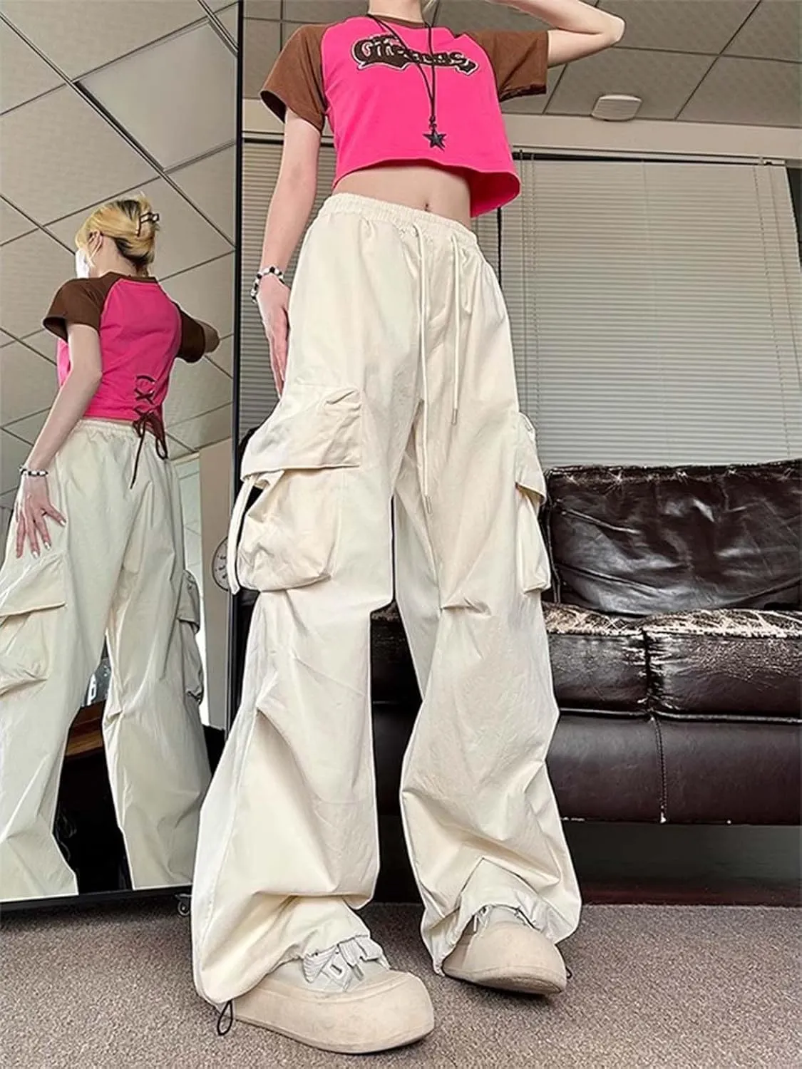 Women's Gothic Pants Y2K Loose Pants Multi-Pocket Cargo Pants Vintage Casual Harajuku Trousers