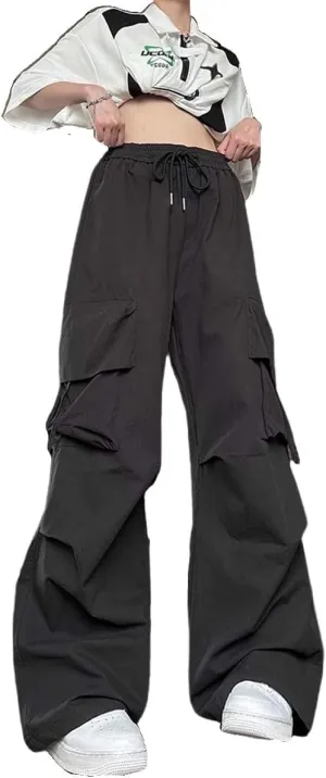 Women's Gothic Pants Y2K Loose Pants Multi-Pocket Cargo Pants Vintage Casual Harajuku Trousers