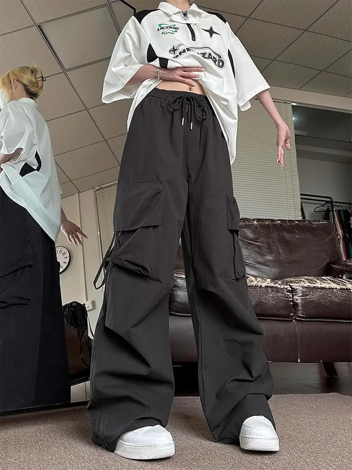 Women's Gothic Pants Y2K Loose Pants Multi-Pocket Cargo Pants Vintage Casual Harajuku Trousers