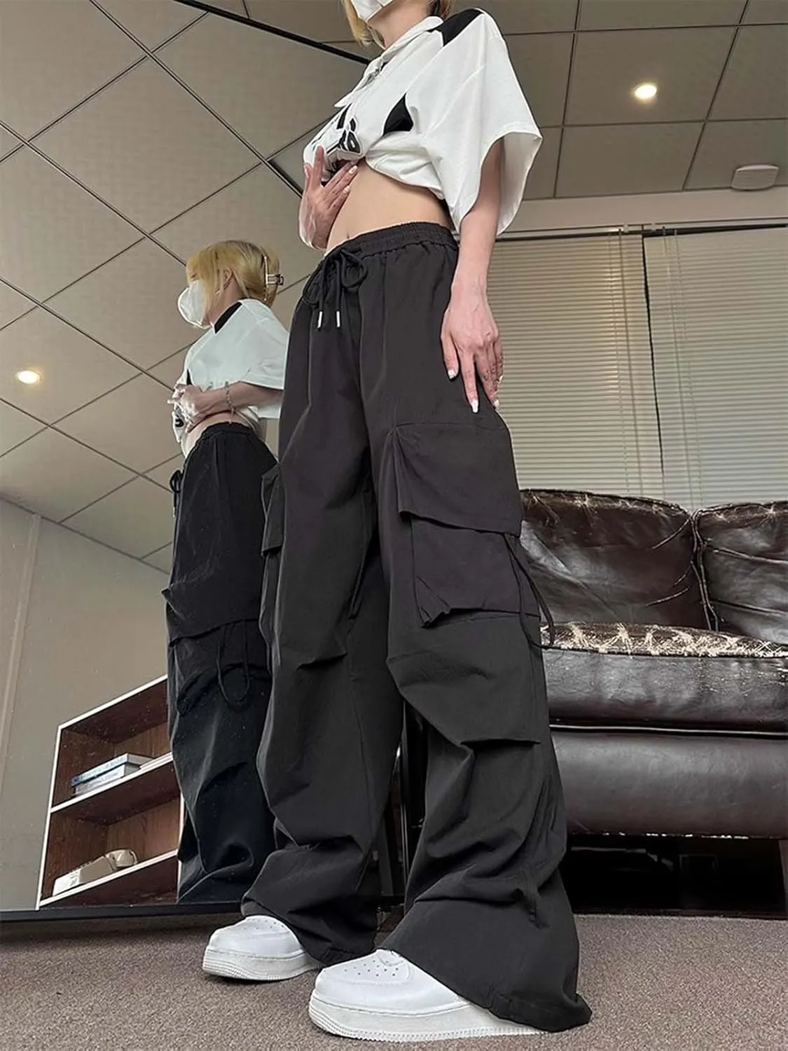 Women's Gothic Pants Y2K Loose Pants Multi-Pocket Cargo Pants Vintage Casual Harajuku Trousers