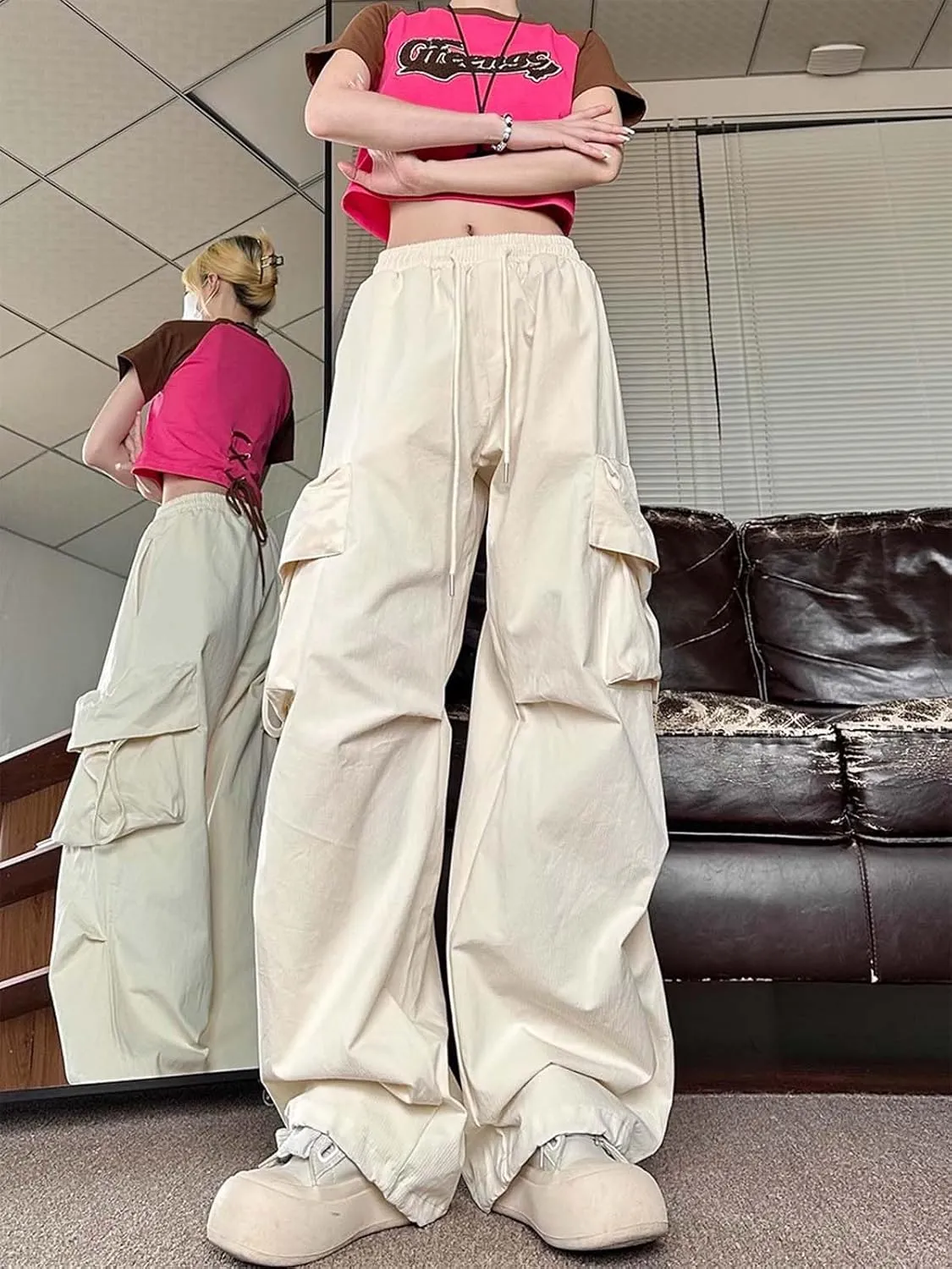 Women's Gothic Pants Y2K Loose Pants Multi-Pocket Cargo Pants Vintage Casual Harajuku Trousers