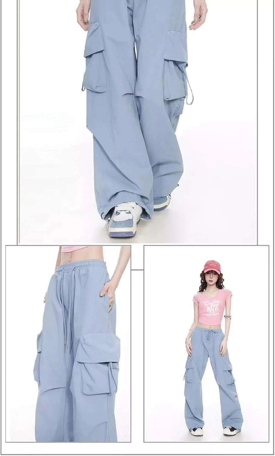 Women's Gothic Pants Y2K Loose Pants Multi-Pocket Cargo Pants Vintage Casual Harajuku Trousers