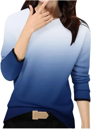 Women's Gradient Oversized Pullover Tops Spring Fashion Casual Blouses Crewneck Long Sleeve T Shirts Loose Tunic Tees