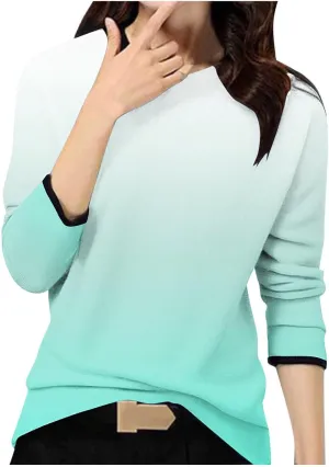 Women's Gradient Oversized Pullover Tops Spring Fashion Casual Blouses Crewneck Long Sleeve T Shirts Loose Tunic Tees