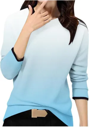 Women's Gradient Oversized Pullover Tops Spring Fashion Casual Blouses Crewneck Long Sleeve T Shirts Loose Tunic Tees