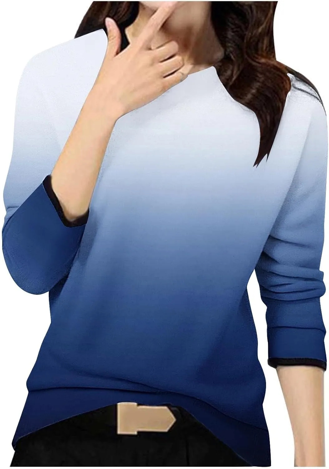 Women's Gradient Oversized Pullover Tops Spring Fashion Casual Blouses Crewneck Long Sleeve T Shirts Loose Tunic Tees