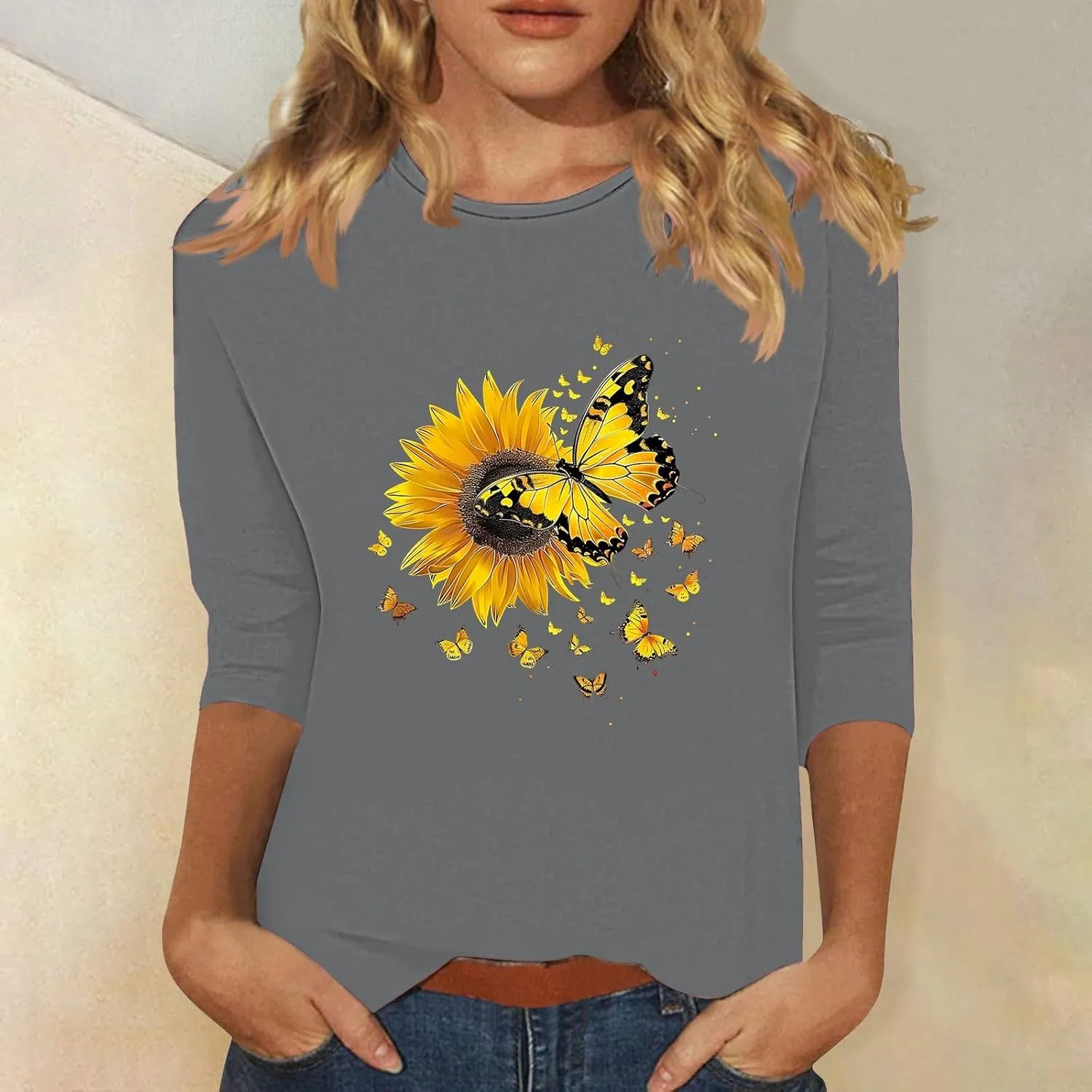Womens Graphic Tees Sunflower Shirts Vintage Flower Graphic Tees Shirts Inspirational Tees Casual Going Out Shirt Tops