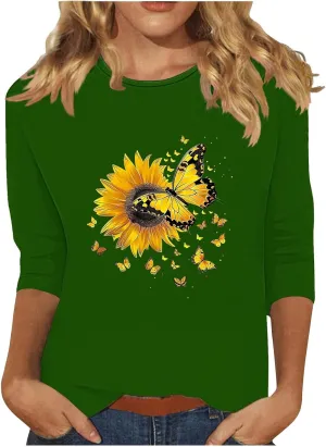 Womens Graphic Tees Sunflower Shirts Vintage Flower Graphic Tees Shirts Inspirational Tees Casual Going Out Shirt Tops
