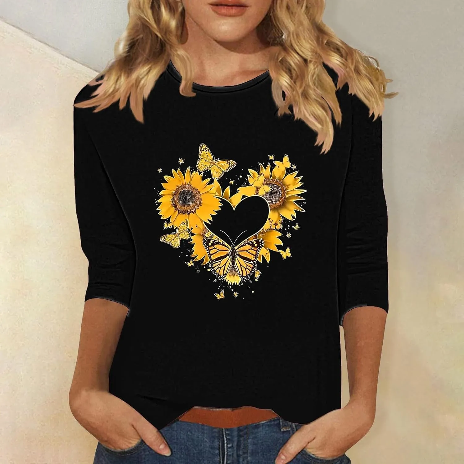 Womens Graphic Tees Sunflower Shirts Vintage Flower Graphic Tees Shirts Inspirational Tees Casual Going Out Shirt Tops