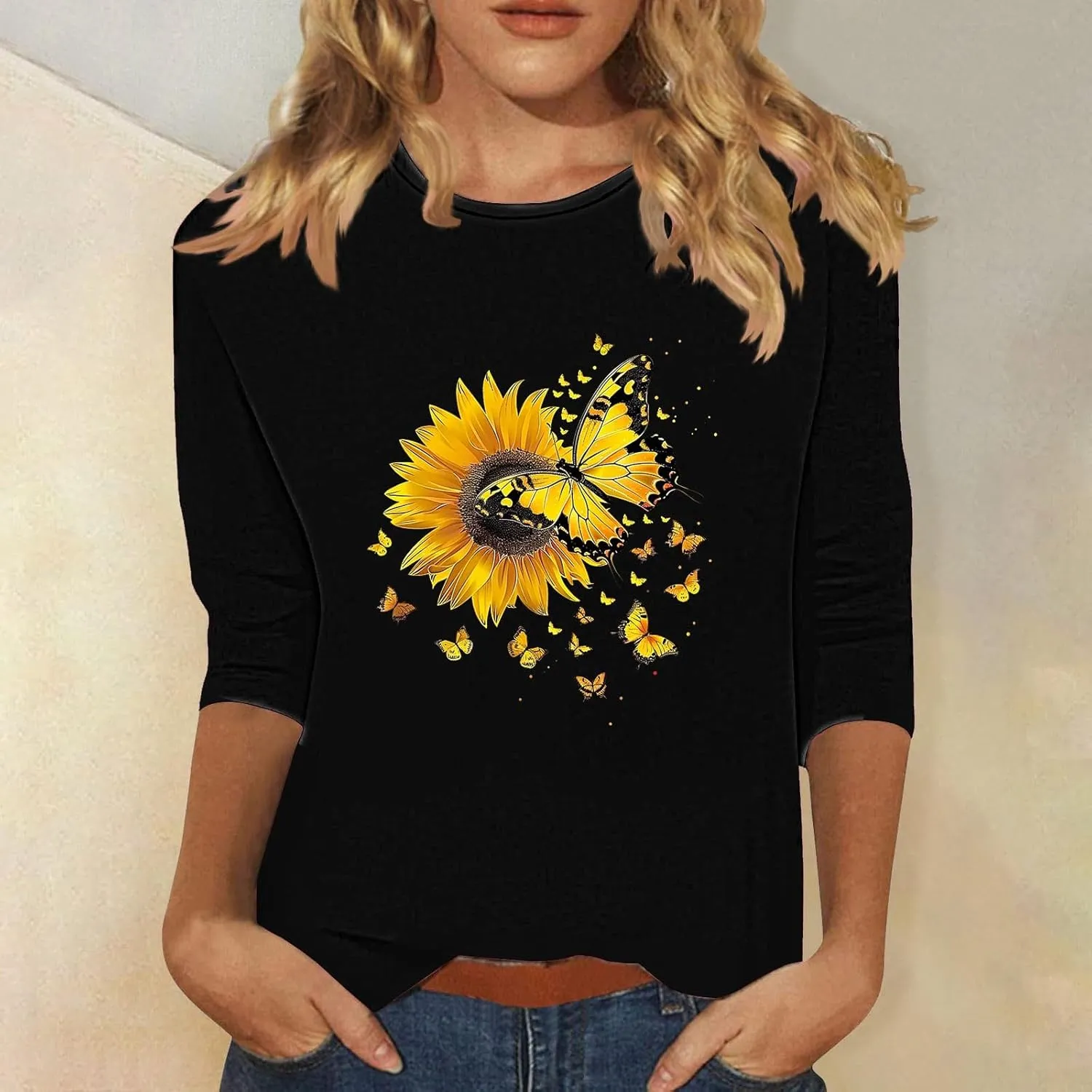 Womens Graphic Tees Sunflower Shirts Vintage Flower Graphic Tees Shirts Inspirational Tees Casual Going Out Shirt Tops