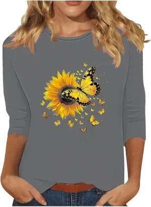 Womens Graphic Tees Sunflower Shirts Vintage Flower Graphic Tees Shirts Inspirational Tees Casual Going Out Shirt Tops