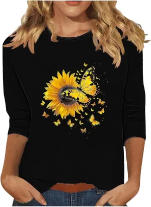 Womens Graphic Tees Sunflower Shirts Vintage Flower Graphic Tees Shirts Inspirational Tees Casual Going Out Shirt Tops