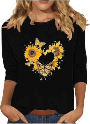 Womens Graphic Tees Sunflower Shirts Vintage Flower Graphic Tees Shirts Inspirational Tees Casual Going Out Shirt Tops