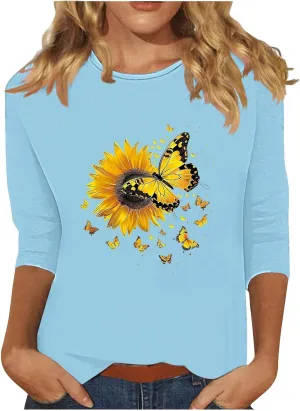 Womens Graphic Tees Sunflower Shirts Vintage Flower Graphic Tees Shirts Inspirational Tees Casual Going Out Shirt Tops