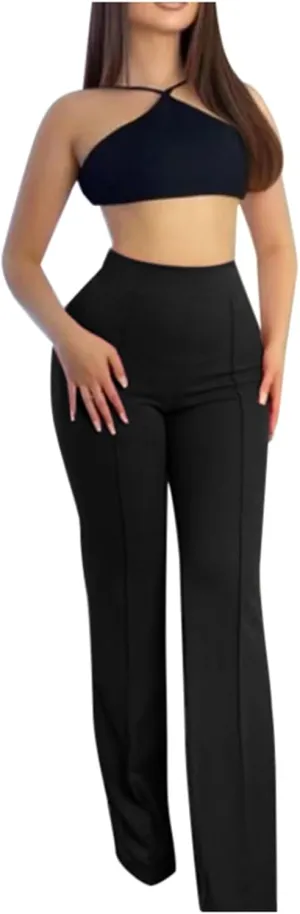 Women's High Waist Solid Suit Pants Casual Straight Wide Leg Trousers Simple Trendy Fitted Flared Pant Hip Lift Yoga Pants
