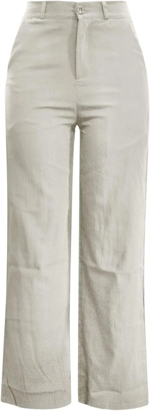 Women's High Waist Wide Leg Button Pants Cotton Lightweight Straight Leg Loose Fitted Trousers with Pockets Casual Solid Pant