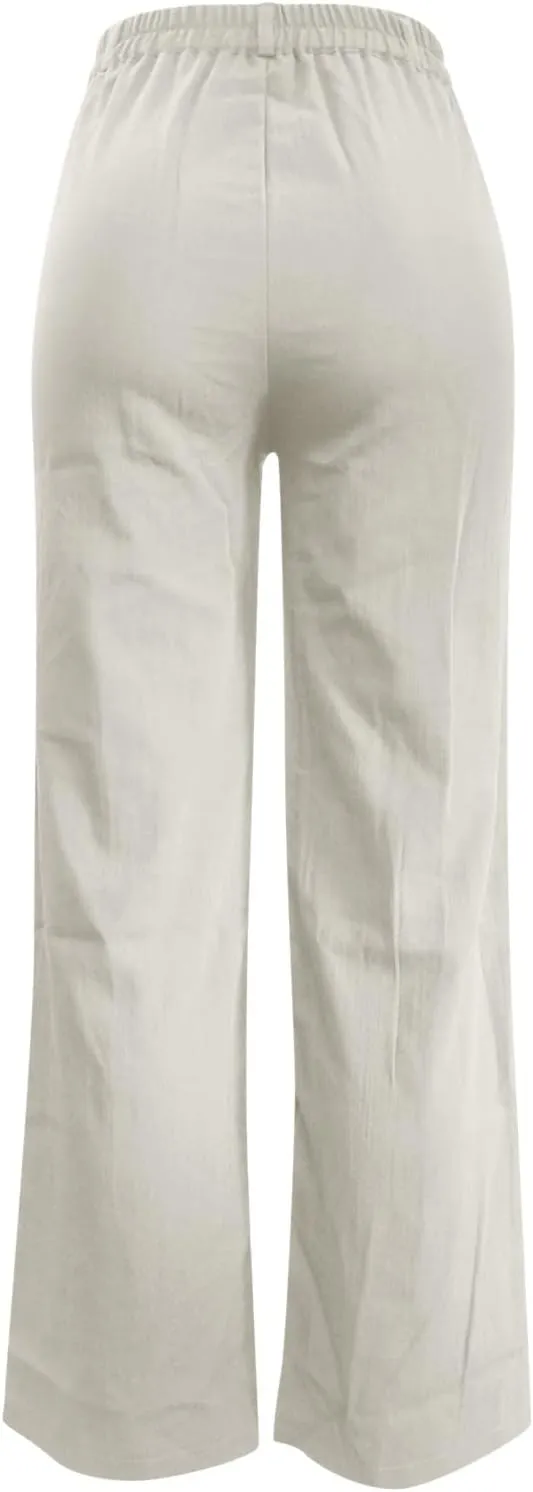 Women's High Waist Wide Leg Button Pants Cotton Lightweight Straight Leg Loose Fitted Trousers with Pockets Casual Solid Pant
