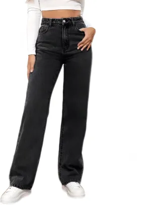 Women's High-Waisted Straight Jeans Stretch Loose Wide-Leg Denim Pants Street Casual Women's Jeans