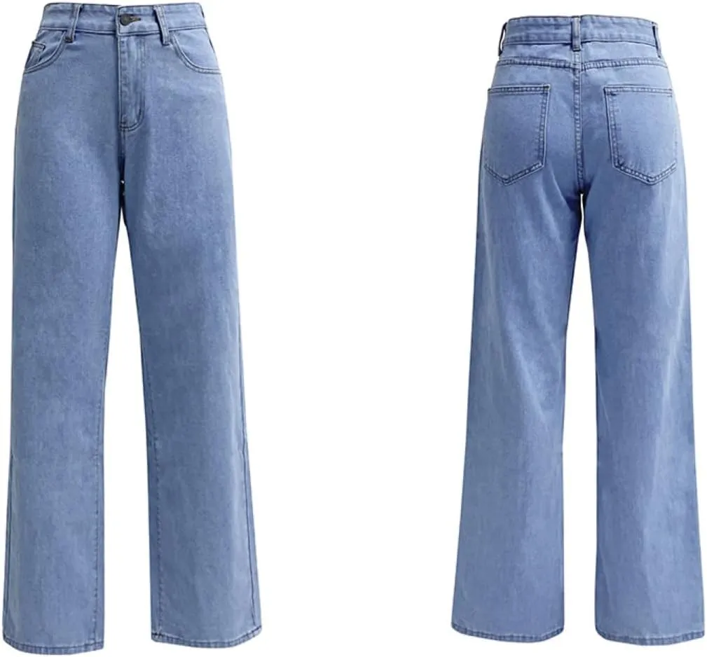 Women's High-Waisted Straight Jeans Stretch Loose Wide-Leg Denim Pants Street Casual Women's Jeans