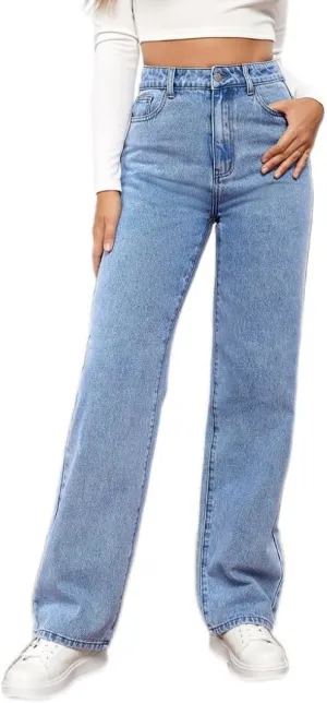 Women's High-Waisted Straight Jeans Stretch Loose Wide-Leg Denim Pants Street Casual Women's Jeans