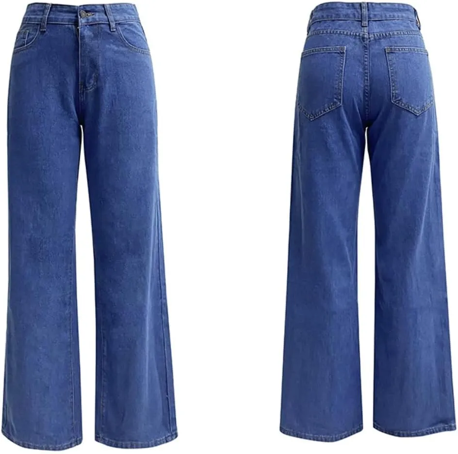Women's High-Waisted Straight Jeans Stretch Loose Wide-Leg Denim Pants Street Casual Women's Jeans
