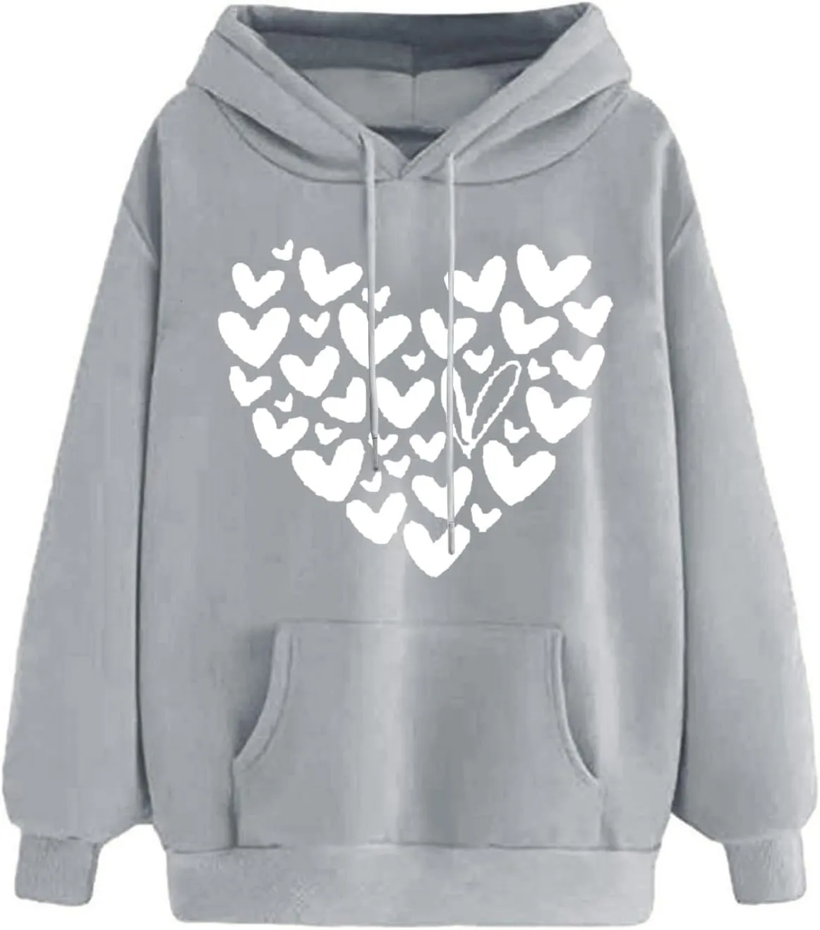 Womens Hoodies Pullover Fall Fashion Love Heart Print Long Sleeve Oversized Sweatshirt Loose Fit Blouses with Pockets